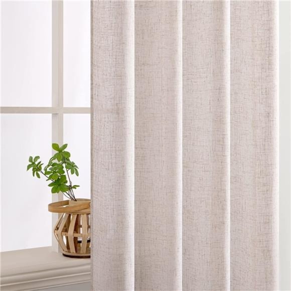 Natural White Linen Curtains 90 Inch Long 2 Panels Set for Bedroom Living Room - Picture 5 of 7